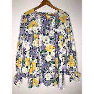 Entro Women's 2X Plus Size Beautiful Long Sleeve Abstract Floral Blouse
